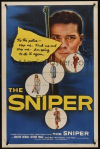 3e843 SNIPER 1sh '52 image of sniper Arthur Franz with gun targeting pretty women!