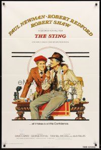 3e874 STING int'l 1sh '74 best artwork of con men Paul Newman & Robert Redford by Richard Amsel!
