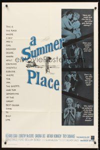 3e883 SUMMER PLACE 1sh R63 Sandra Dee & Troy Donahue in young lovers classic, cool cast montage!
