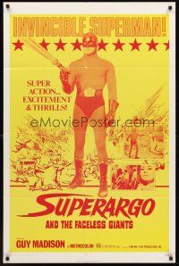 3e885 SUPERARGO & THE FACELESS GIANTS 1sh '71 great close up of masked hero with big gun!