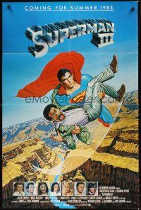 3e888 SUPERMAN III advance 1sh '83 art of Christopher Reeve flying with Richard Pryor by L. Salk!
