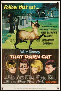 3e917 THAT DARN CAT style B 1sh '65 great art of Hayley Mills & Disney Siamese feline!