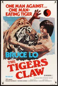 3e931 TIGERS CLAW 1sh '76 Bruce Lo, wild image of man fighting tiger!