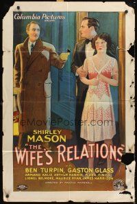 3e981 WIFE'S RELATIONS style B 1sh '28 Maurice Marshall, stone litho of Shirley Mason, Ben Turpin!