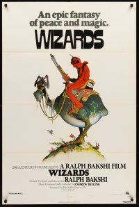 3e988 WIZARDS style A 1sh '77 Ralph Bakshi directed animation, cool fantasy art by William Stout!