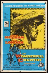 3e990 WONDERFUL COUNTRY 1sh '59 Texan Robert Mitchum in sombrero, Julie London!