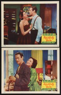 3f995 UNFAITHFULLY YOURS 2 LCs '48 Preston Sturges directed, Rex Harrison & sexy Linda Darnell!