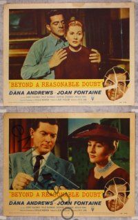 3f936 BEYOND A REASONABLE DOUBT 3 LCs '56 Fritz Lang directed noir, Dana Andrews & Joan Fontaine!