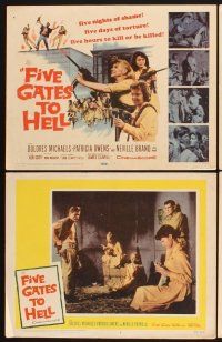 3f320 FIVE GATES TO HELL 8 LCs '59 James Clavell, Dolores Michaels, Patricia Owens, girls w/guns!