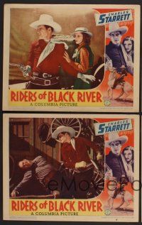 3f907 RIDERS OF BLACK RIVER 6 LCs '39 cowboy Charles Starrett blasting outlaws & wrecking hearts!
