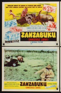3f880 ZANZABUKU 8 LCs '56 Dangerous Safari, cool image of charging rhino & natives!