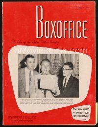 3g063 BOX OFFICE exhibitor magazine April 23, 1955 Kiss Me Deadly & The Sea Chase!