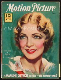 3g093 MOTION PICTURE magazine June 1933 artwork of pretty Helen Hayes by Marland Stone!