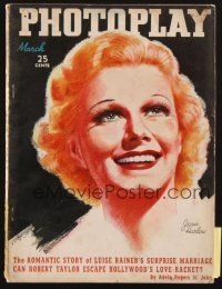 3g096 PHOTOPLAY magazine March 1937 cool artwork portrait of Jean Harlow by Sverre Grebliffe!