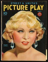 3g074 PICTURE PLAY magazine April 1934 artwork portrait of sexy Mae West by Dan Osher!