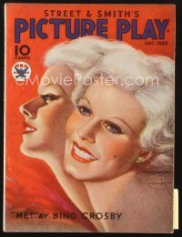 3g070 PICTURE PLAY magazine December 1933 incredible artwork of sexy Jean Harlow by J. Cannert!