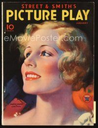 3g071 PICTURE PLAY magazine January 1934 artwork of pretty Madge Evans by A. Wilson!