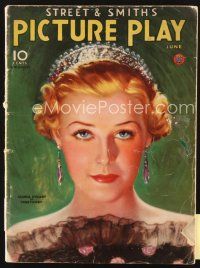 3g076 PICTURE PLAY magazine June 1934 portrait of pretty Gloria Stuart in tiara by Tchetchet!