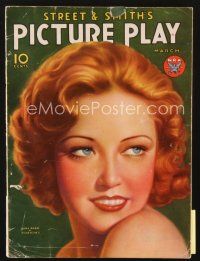 3g073 PICTURE PLAY magazine March 1934 artwork portrait of sexy Lona Andre by Tchetchet!