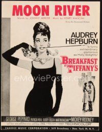 3g118 BREAKFAST AT TIFFANY'S sheet music '61 art of sexy elegant Audrey Hepburn, Moon River!