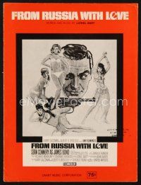 3g121 FROM RUSSIA WITH LOVE sheet music '64 art of Sean Connery as James Bond, the title song!