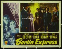 3h183 BERLIN EXPRESS LC #3 '48 close up of Merle Oberon & Robert Ryan held at gunpoint!
