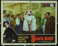 3h193 BLACK BART LC #8 '47 men watch sexiest Yvonne DeCarlo show her legs while standing on table!