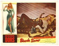 3h198 BLONDE SINNER LC '56 c/u of sexy bad girl Diana Dors full-length with telephone!