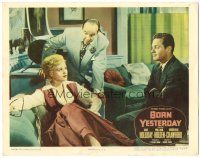 3h205 BORN YESTERDAY LC #2 '51 William Holden & Broderick Crawford look at Judy Holliday on couch!
