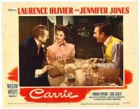 3h230 CARRIE LC #2 '52 Laurence Olivier plays cards with Jennifer Jones & Eddie Albert!