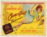 3h017 COVER GIRL TC '44 sexiest full-length Rita Hayworth laying down with flowing red hair!