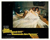 3h301 DIAMONDS ARE FOREVER LC #3 '71 Sean Connery as James Bond under fur blanket with sexy girl!