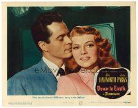 3h316 DOWN TO EARTH LC #7 '46 close up of Larry Parks & sexy Rita Hayworth, who kissed 2001 men!