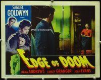 3h332 EDGE OF DOOM LC #6 '50 Farley Granger looks at sexy Adele Jergens across the room!
