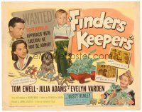 3h028 FINDERS KEEPERS TC '52 Tom Ewell, Julia Adams, Evelyn Varden, wacky image of rich boy!