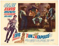 3h380 FUN IN ACAPULCO LC #7 '63 Elvis Presley laughing at bar with three guys in sombreros!