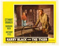 3h428 HARRY BLACK & THE TIGER LC #4 '58 Barbara Rush looks at Stewart Granger standing by jeep!