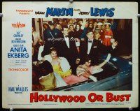 3h447 HOLLYWOOD OR BUST LC #3 '56 Dean Martin & Jerry Lewis in tuxes with sexy girls in car!