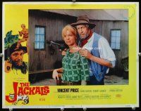 3h487 JACKALS LC #7 '67 close up of Vincent Price with gun & pretty Diana Ivarson!