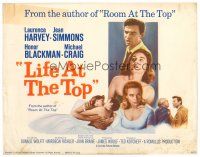 3h045 LIFE AT THE TOP int'l TC '66 Laurence Harvey with sexy Jean Simmons & Honor Blackman!