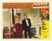 3h560 MARNIE LC #2 '64 Sean Connery in tuxedo with Tippi Hedren in bedroom, Alfred Hitchcock