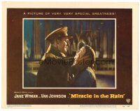 3h569 MIRACLE IN THE RAIN LC #5 '56 great romantic close up of Jane Wyman & Van Johnson!