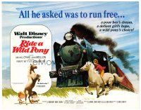 3h069 RIDE A WILD PONY TC '76 Disney, cool artwork of boy on white horse riding alongside train!