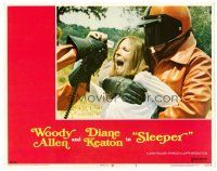 3h715 SLEEPER LC #8 '74 close up of Diane Keaton restrained by guys in wacky orange suits!