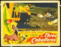 3h782 THREE CABALLEROS LC '44 Disney, Joe Carioca helps Donald Duck get on train with his umbrella!
