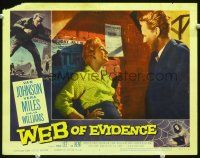 3h851 WEB OF EVIDENCE LC #3 '59 Van Johnson looks down at sleazy Vera Miles leaning on wall!