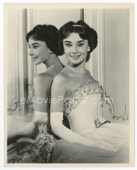 3k053 AUDREY HEPBURN 8x10 still '57 c/u in beautiful dress by mirror from Love in the Afternoon!