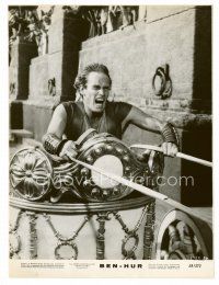 3k069 BEN-HUR 7.5x10 still '60 best close up of Charlton Heston in the famous chariot race!