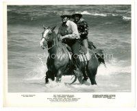 3k121 CASTAWAY COWBOY 8x10 still '74 Disney, James Garner & Hawaiian cowhand on horses in surf!