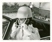 3k339 HOW TO STEAL A MILLION 8x10 still '66 great c/u of sexy Audrey Hepburn in car wearing helmet!